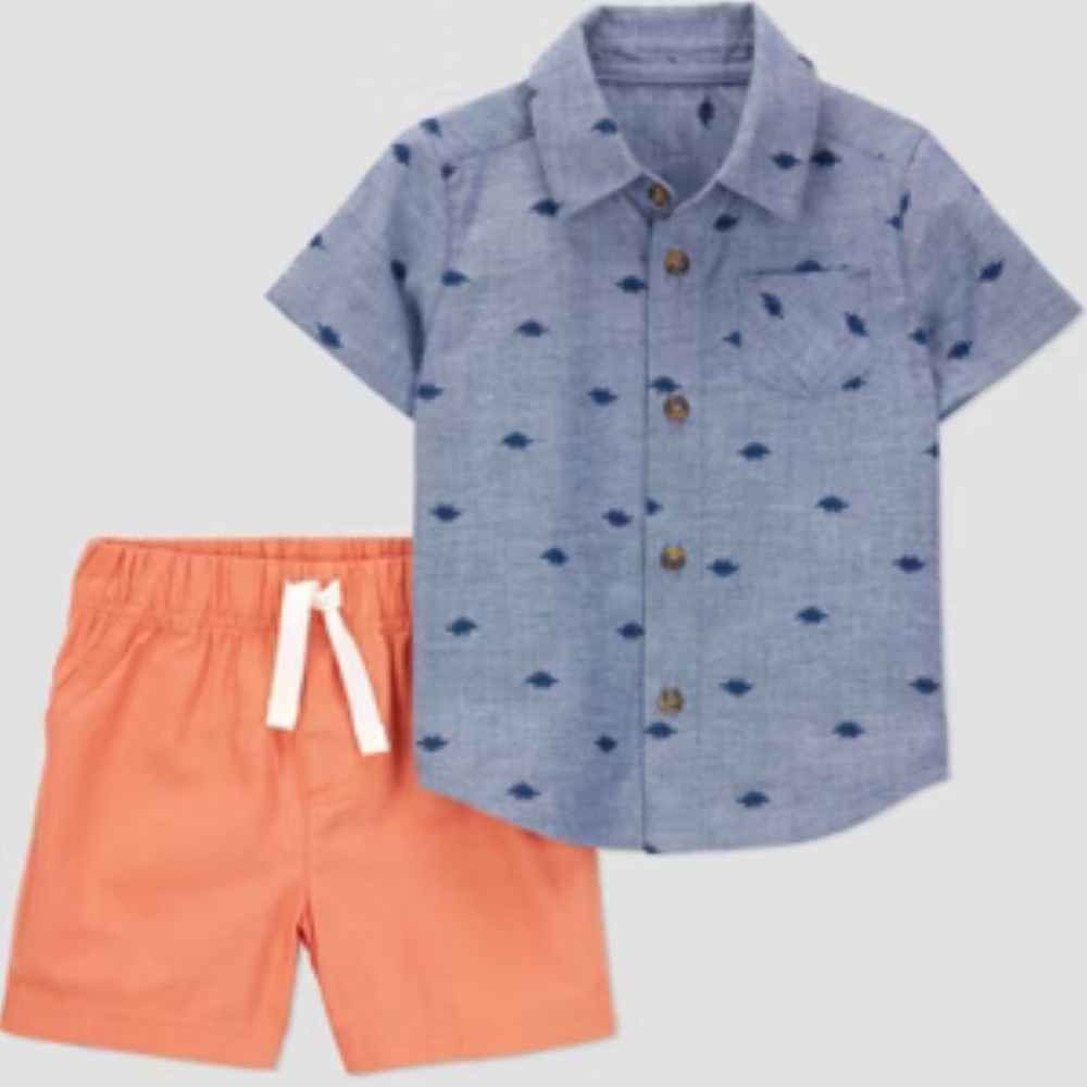 Carter’s Chambray Top and Coral Shorts Set 3 months